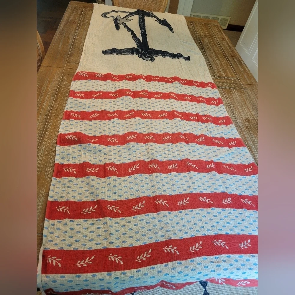 Thomas Paul Linen Anchor/Stripes Beachy Table Runner 72x26